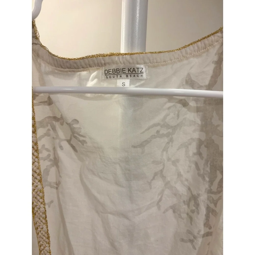 Debbie Katz South Beach Metallic Gold Beach Cover Up Boho Kimono Resortwear S